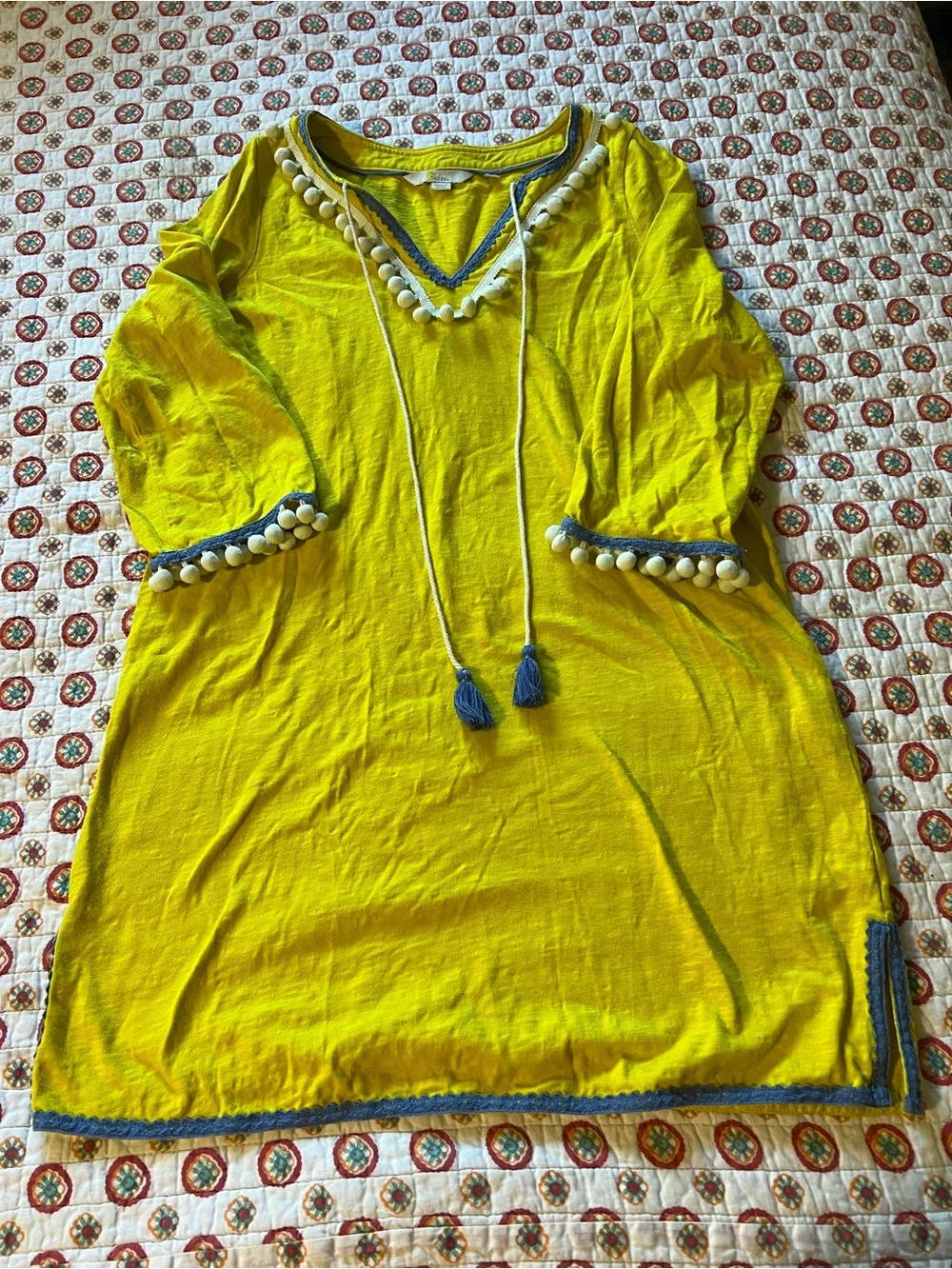 Boden Kasia Yellow Pom Swim Coverup Tunic Dress size 4 / small